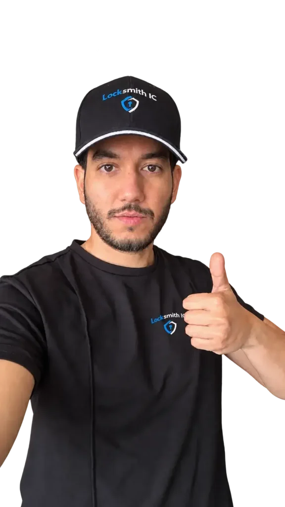 Hanoch Tzafrir, owner of Locksmith IC, wearing a branded cap and shirt