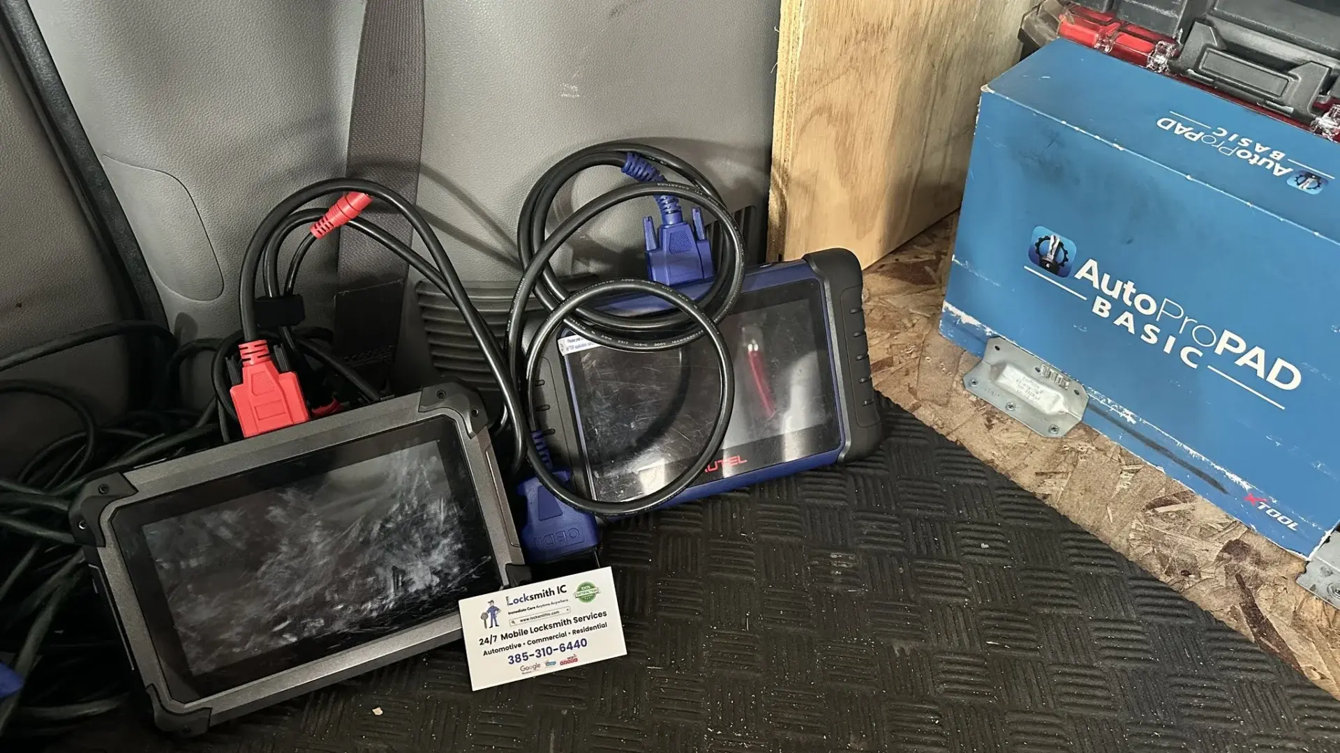 Car key programming equipment inside the Locksmith IC mobile workshop