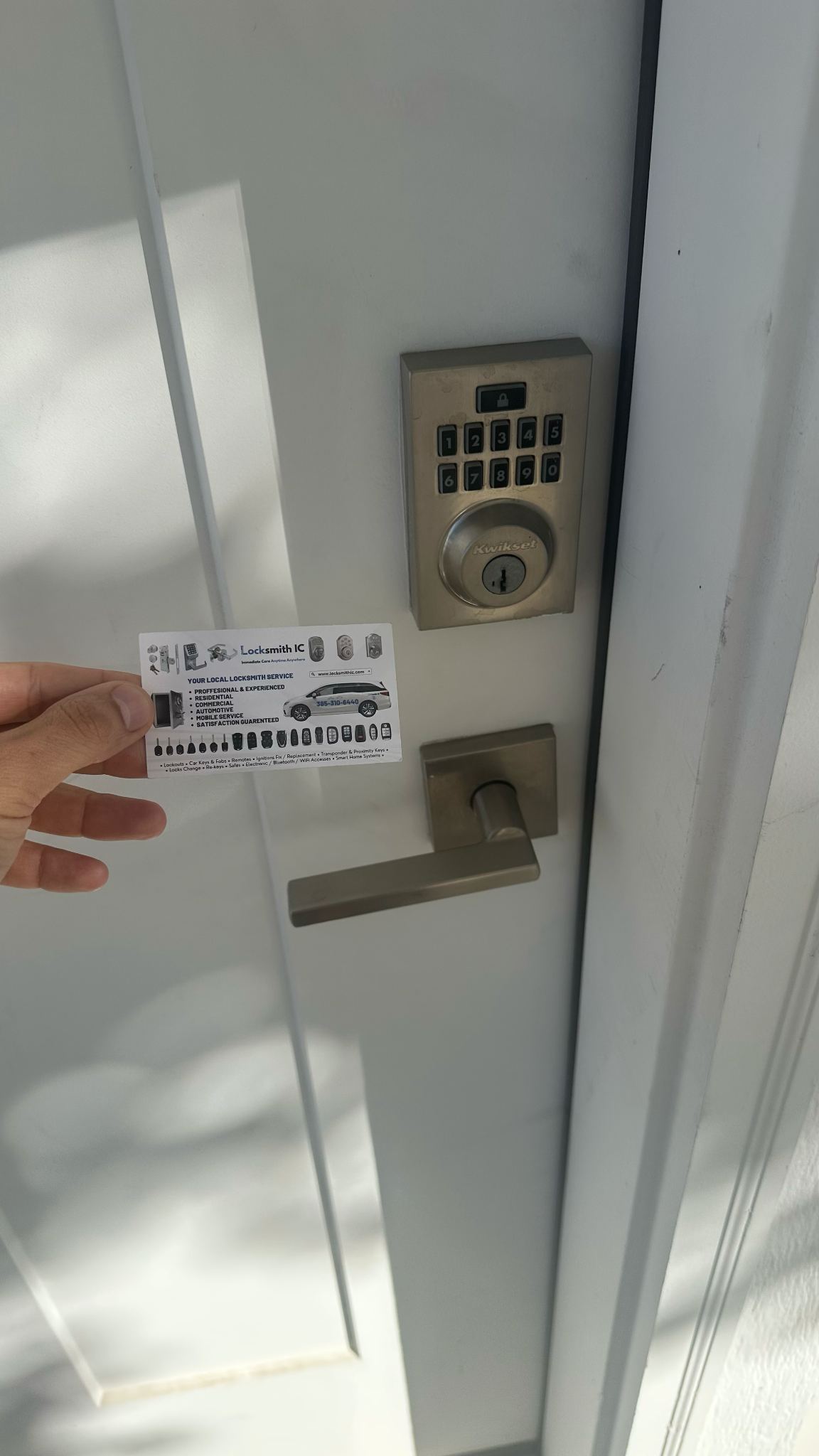 Kwikset keypad deadbolt installed on a residential door