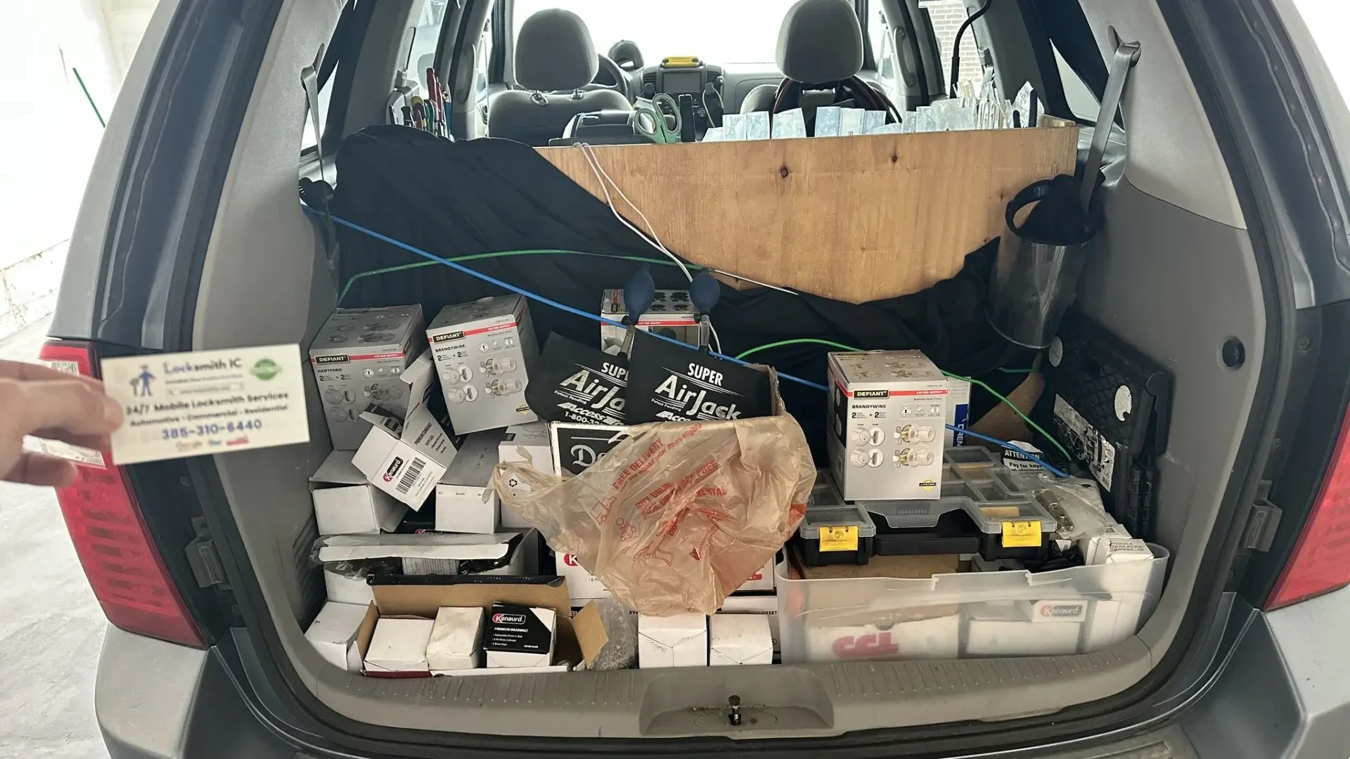 Lockout tools and lock hardware in Locksmith IC mobile vehicle